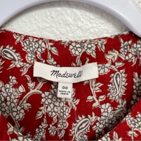 Madewell Pintucked Puff-Sleeve Midi Dress in Red Floral Fall Dress Size 00 NWT - Picture 9 of 15